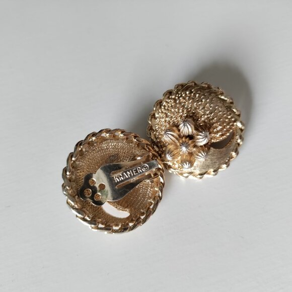 Vintage KRAMER NY Earrings Costume Jewelry Gold Plated Mid-Century Clip-On - Picture 6 of 9